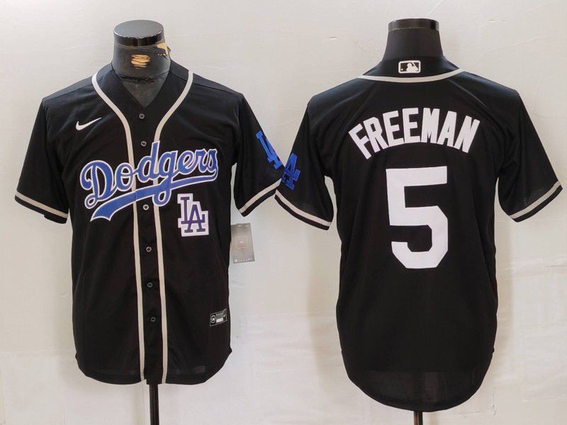 Men Los Angeles Dodgers 5 Freeman Black Fashion Nike Game MLB Jersey style 45